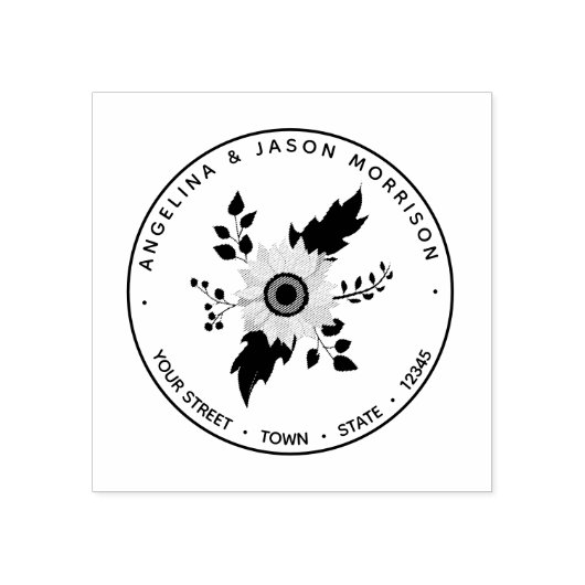 Zonnebloem Huwelijk Retouradres Rubberstempel (Afrduk)