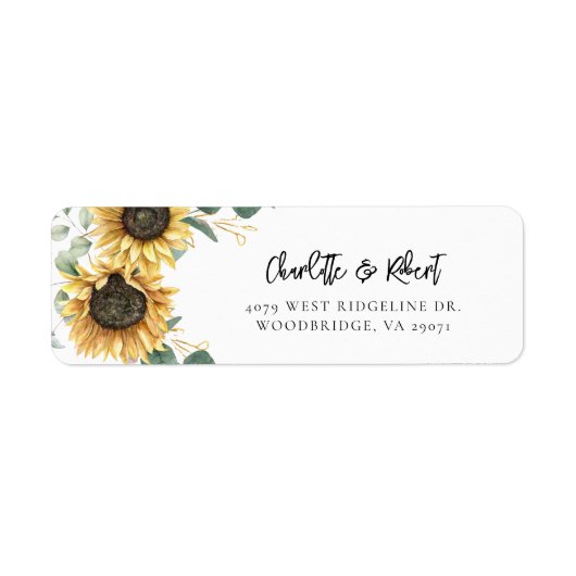 Zonnebloem Huwelijk Retouradres Script Etiket (Voorkant)