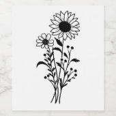 Zonnebloem Huwelijk Rustiek Wildflowers Zwart Wit Wijn Etiket (Enkel label)