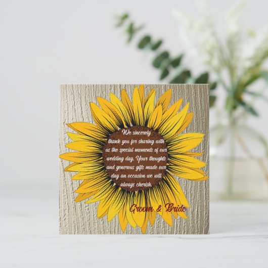 Zonnebloem Huwelijks Dankkaart Kaart (Staand voorkant)