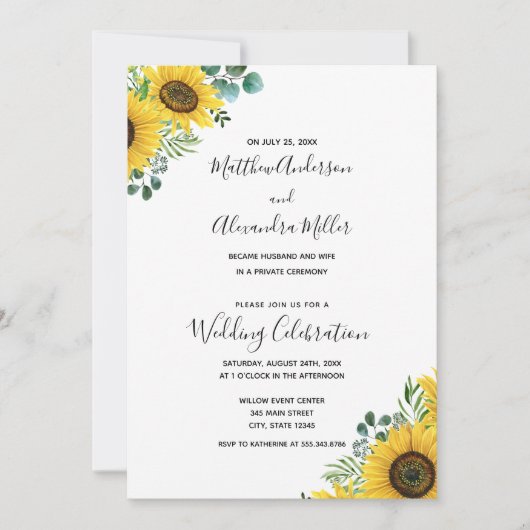 Zonnebloem Huwelijksaankondiging en Ontvangst Kaart (Voorkant)