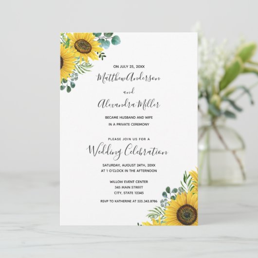 Zonnebloem Huwelijksaankondiging en Ontvangst Kaart (Staand voorkant)