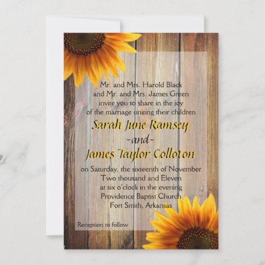Zonnebloem-huwelijksuitnodiging Kaart (Voorkant)