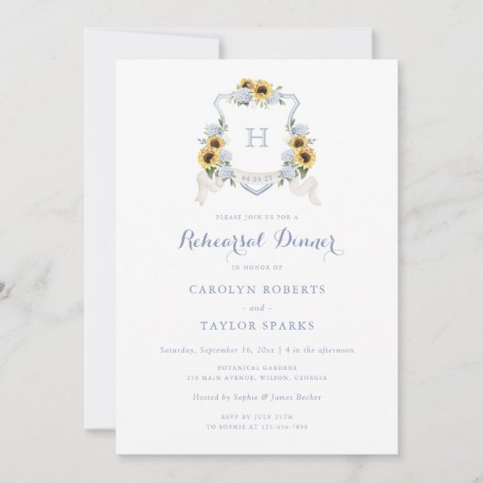 Zonnebloem Hydrangea Crest repetitie diner bruilof Kaart (Voorkant)
