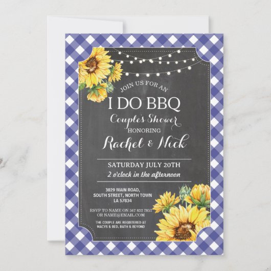 Zonnebloem I DO BBQ Koppel Bruisparty Gingham Kaart (Voorkant)