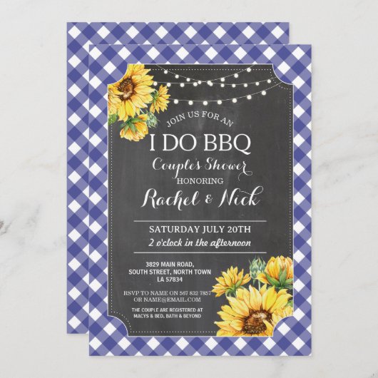 Zonnebloem I DO BBQ Koppels Bruiloft Gingham Kaart (Voorkant / Achterkant)