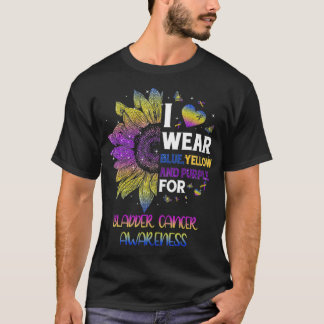 Zonnebloem I Draag blauw gele Paarse bladerkanker T-shirt