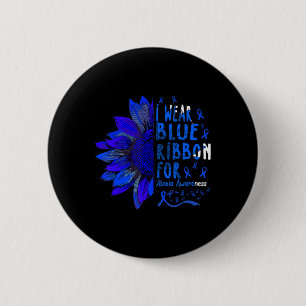 Zonnebloem I Draag Blauw lint voor Ataxia Awarenes Ronde Button 5,7 Cm