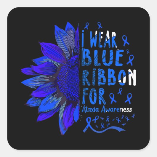Zonnebloem I Draag Blauw lint voor Ataxia Awarenes Vierkante Sticker (Voorkant)