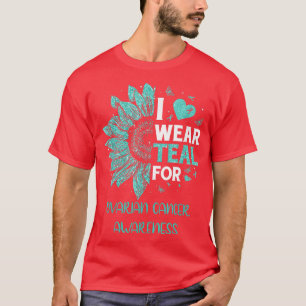 Zonnebloem I Draag Blauwgroen Ribbon Ovarium Cance T-shirt