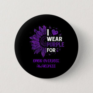 Zonnebloem I Draag Paarse Ribbon Opioïd Overdoseri Ronde Button 5,7 Cm