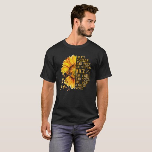 Zonnebloem ik ben geen suiker, specerijen en alles t-shirt (Voorkant volledig)