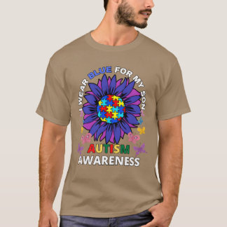 zonnebloem ik draag blauw voor mijn zoon autisme b t-shirt