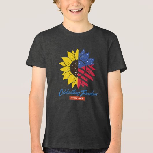 Zonnebloem illustratie 4 juli Tri-Blend shirt (Voorkant)