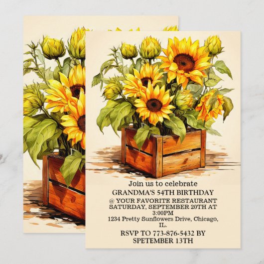  Zonnebloem Illustratie Kunst Verjaardagsfeest Kaart (Voorkant / Achterkant)