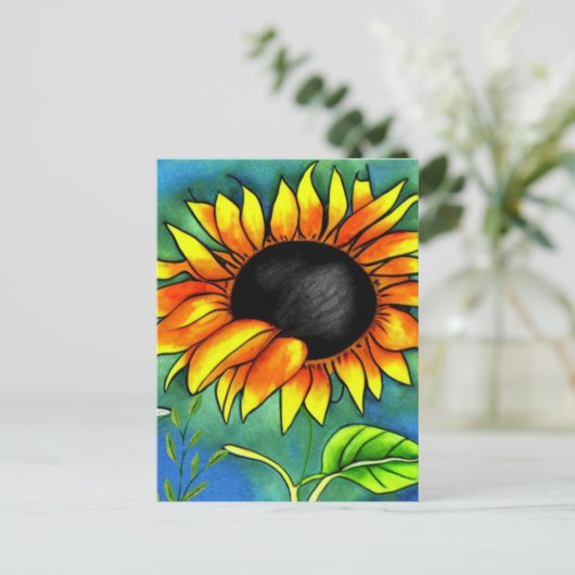 Zonnebloem Impressionisme Crayon Modern Bold Briefkaart (Staand voorkant)