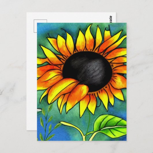 Zonnebloem Impressionisme Crayon Modern Bold Briefkaart (Voorkant / Achterkant)
