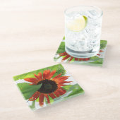 Zonnebloem in de middag glazen onderzetter (Schuin)