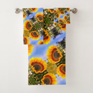 Zonnebloem in een Abstract zonnebloempatroon Bad Handdoek
