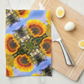 Zonnebloem in een Abstract zonnebloempatroon Theedoek (Quarter Fold)