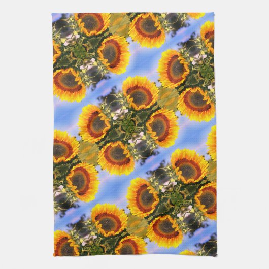 Zonnebloem in een Abstract zonnebloempatroon Theedoek (Verticaal)