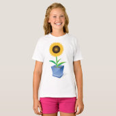 Zonnebloem in een pot meisjes T-shirt (Voorkant volledig)