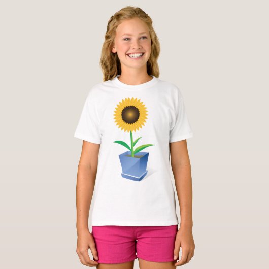 Zonnebloem in een pot meisjes T-shirt (Voorkant volledig)