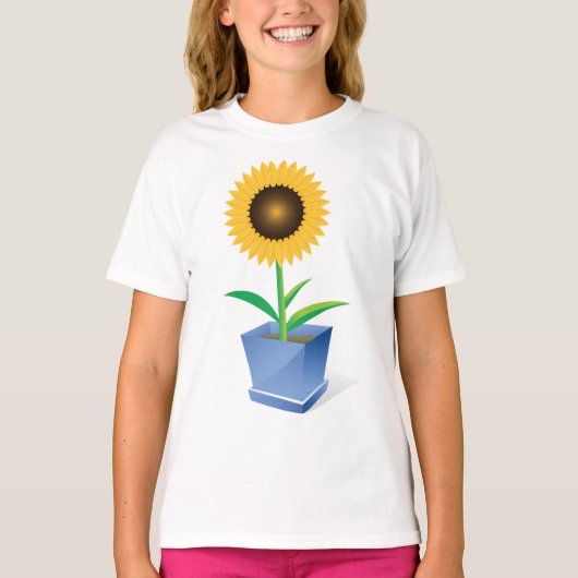 Zonnebloem in een pot meisjes T-shirt (Voorkant)