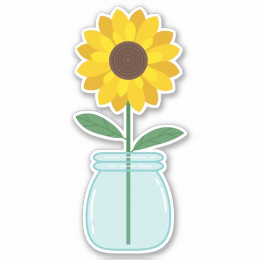 Zonnebloem in Mason Jar Sticker (Voorkant)