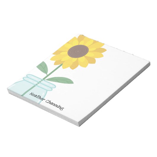 Zonnebloem in Mason Jar - Voeg Jouw naam toe Notitieblok (Linkerzijde)