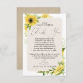 Zonnebloem in plaats van Favors Hartelijk dank Aankondiging (Voorkant / Achterkant)