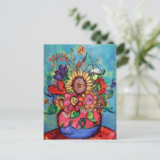 Zonnebloem in Roze Vase Briefkaart (Staand voorkant)