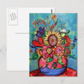 Zonnebloem in Roze Vase Briefkaart (Voorkant / Achterkant)