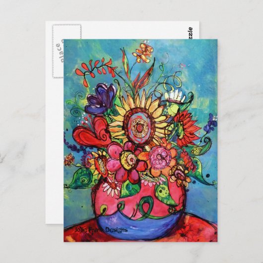 Zonnebloem in Roze Vase Briefkaart (Voorkant / Achterkant)