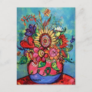 Zonnebloem in Roze Vase Briefkaart