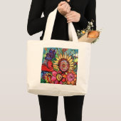 Zonnebloem in Roze Vase Grote Tote Bag (Voorkant (product))