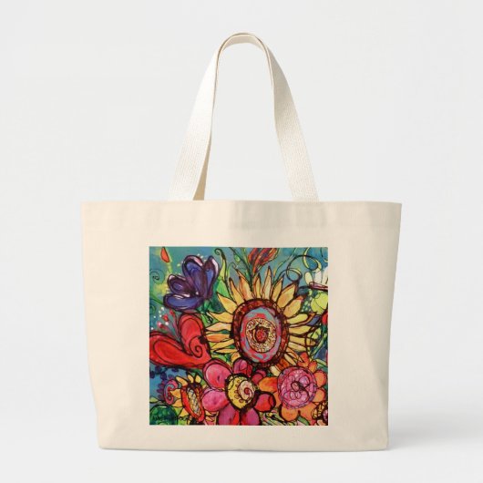 Zonnebloem in Roze Vase Grote Tote Bag (Voorkant)