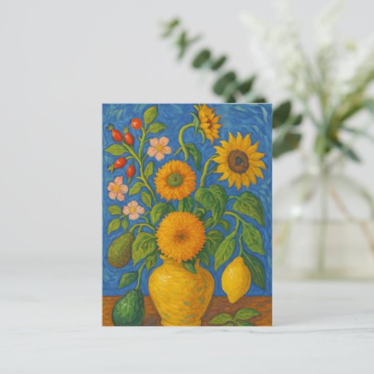Zonnebloem in vaas Briefkaart (Staand voorkant)
