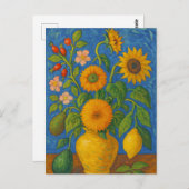 Zonnebloem in vaas Briefkaart (Voorkant / Achterkant)