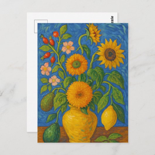 Zonnebloem in vaas Briefkaart (Voorkant / Achterkant)