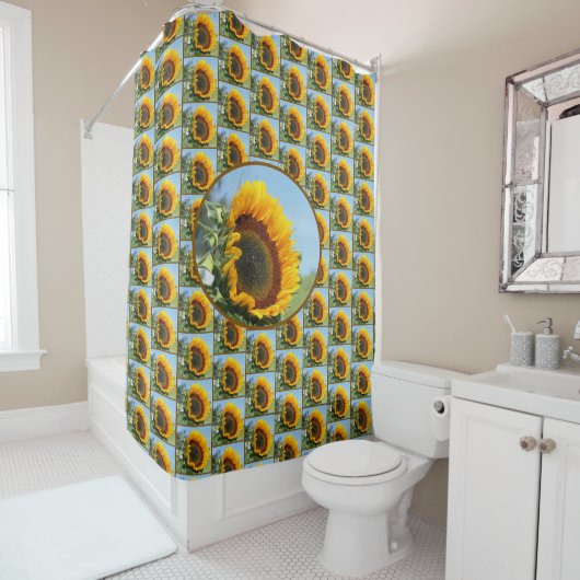 Zonnebloem in zonneschijn patroon douchegordijn (In situ)