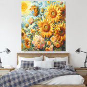 Zonnebloem inspiratie canvas afdruk (Insitu (Slaapkamer))