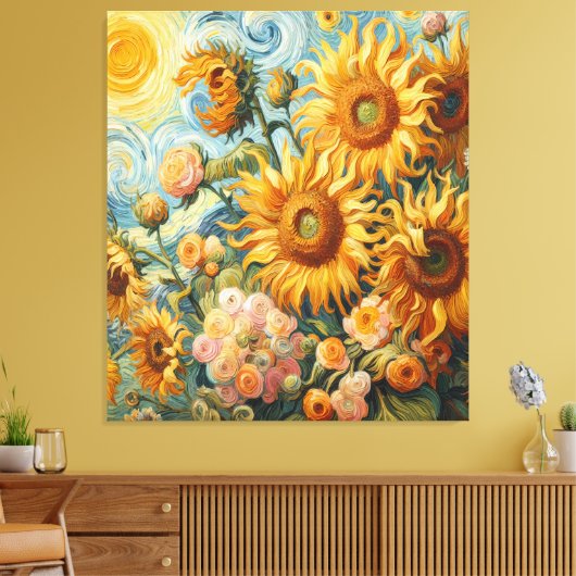 Zonnebloem inspiratie canvas afdruk (Insitu (Woonkamer))
