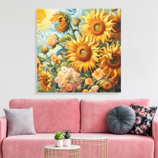 Zonnebloem inspiratie canvas afdruk (Insitu (Woonkamer))