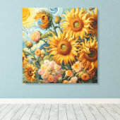 Zonnebloem inspiratie canvas afdruk (Insitu (Houten vloer))