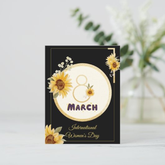 zonnebloem internationale vrouwendag 2025 maart 8 uitnodiging briefkaart (Staand voorkant)