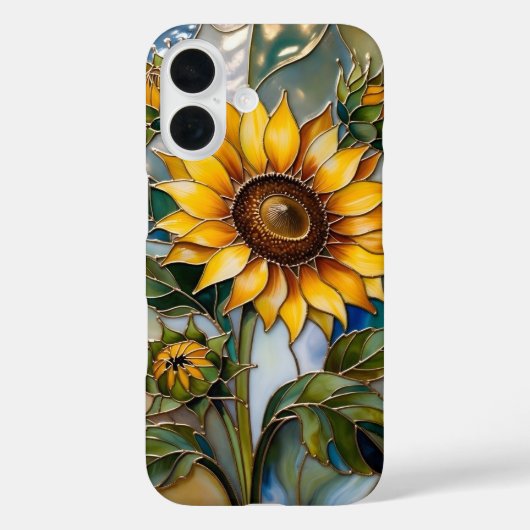 Zonnebloem iPhone Hoesje Gebrandschilderd Geel Blo (Achterkant)