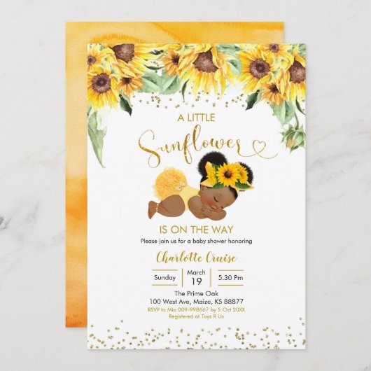 Zonnebloem is onderweg naar Afro Girl Baby shower Kaart (Voorkant / Achterkant)