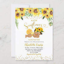 Zonnebloem is onderweg naar Baby shower Uitnodigin