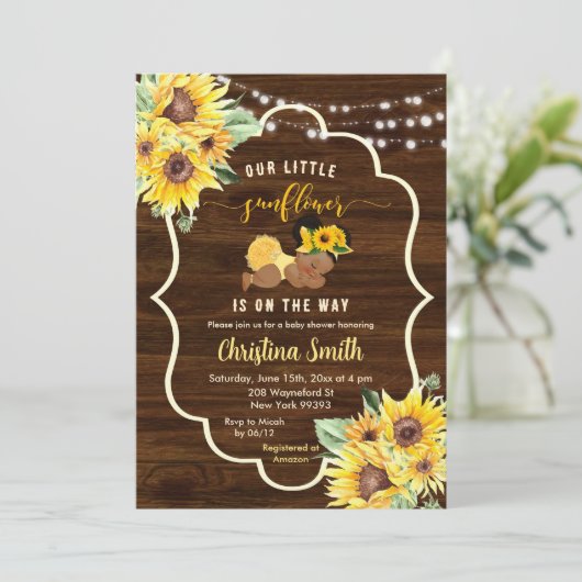 Zonnebloem is op de weg Afro Meisje Baby shower Kaart (Staand voorkant)